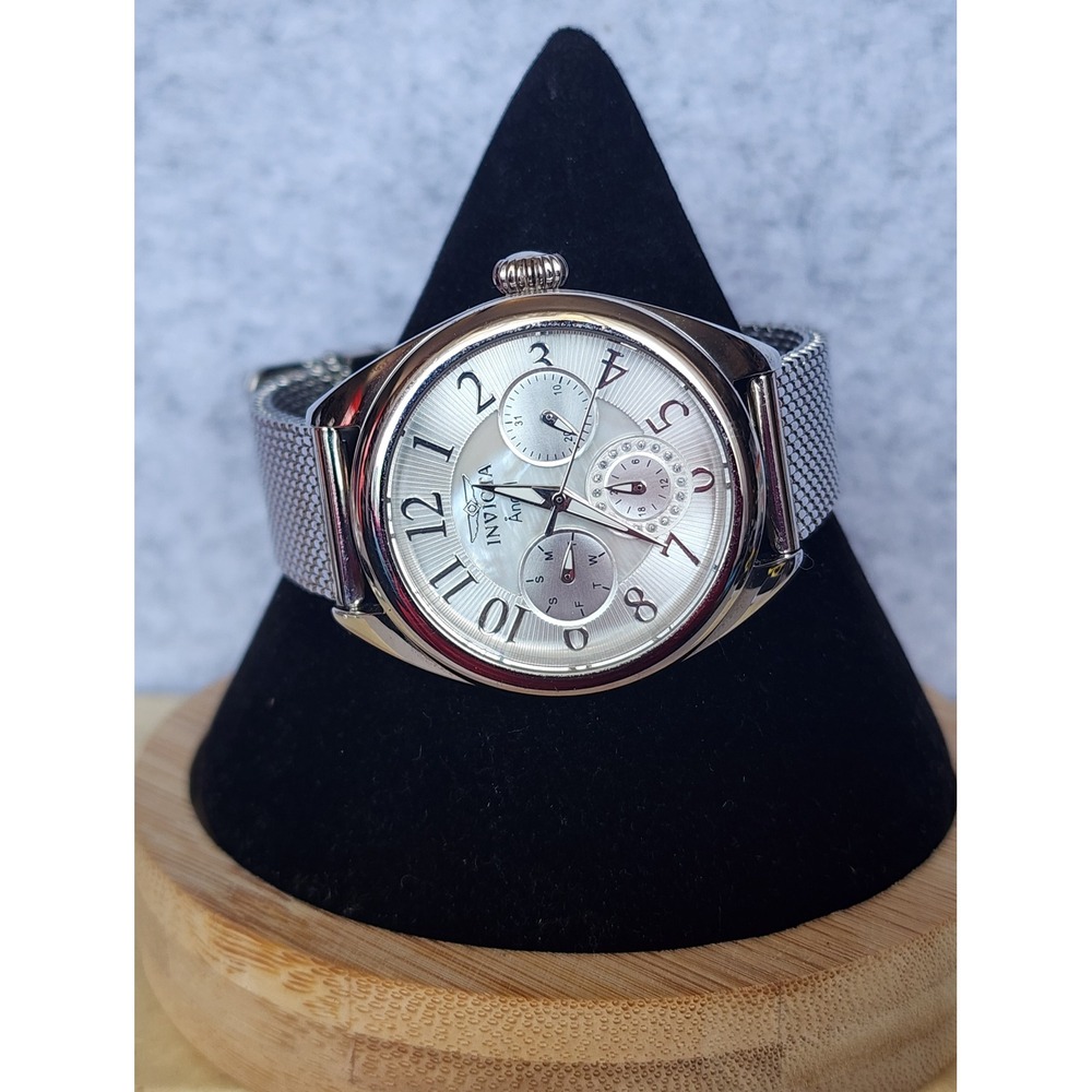 Invicta Angel Mens Watch Mother of Pearl Dial Silver Mesh Stainless Steel READ